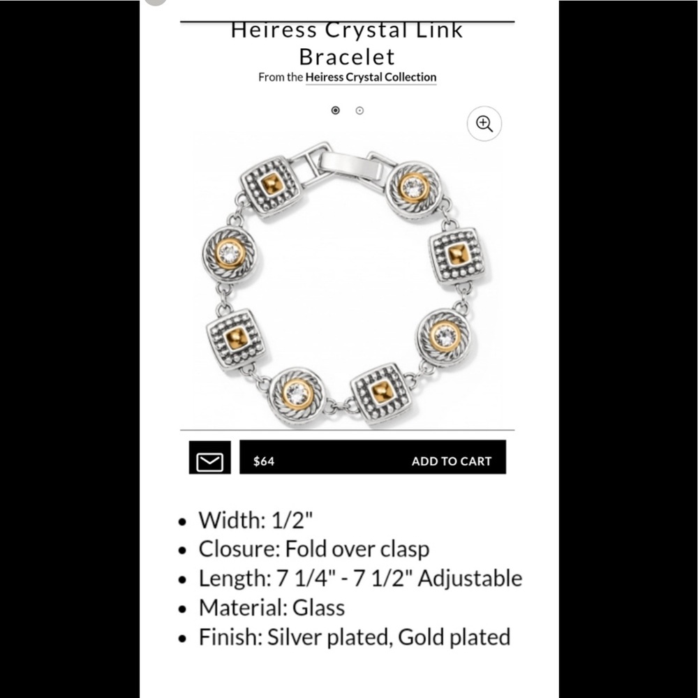 Brighton Heiress Reversible Crystal Gold Silver Hearts Bracelet - Picture 5 of 6